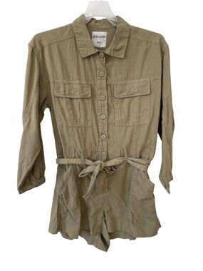 Chelsea DeBoer By Lily & Lottie Romper XS/Small Beige Cotton Linen Blend Utility